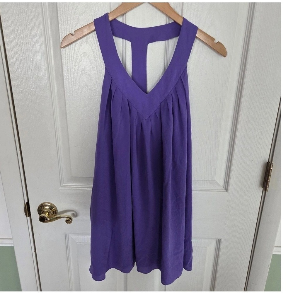 Alice + Olivia L Purple Silk Racerback V-Neck Mini Dress‎ Designer Spring  Flowy